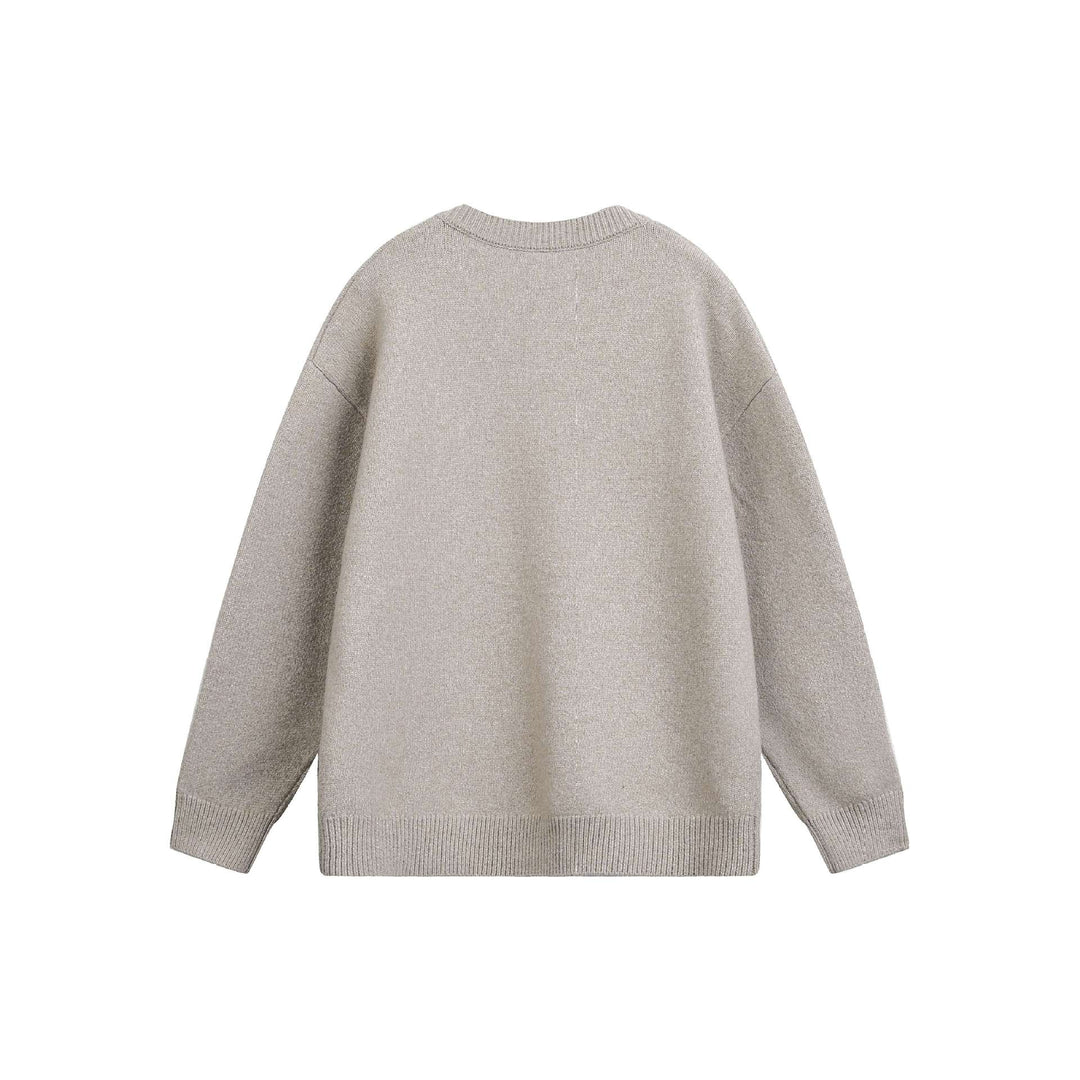 Damen Oversize V Neck Strickpullover mit Henley-Optik und gerippten Bündchen Echoarchiv