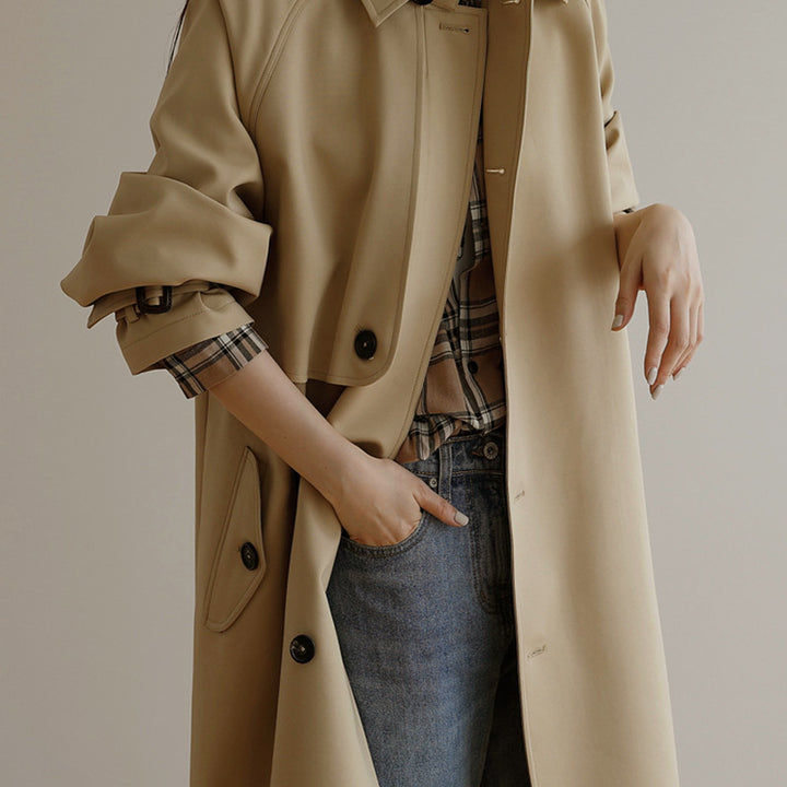 Damen Midi-Oversize Trenchcoat mit Sturmklappe und verstellbaren Manschetten Echo Archiv