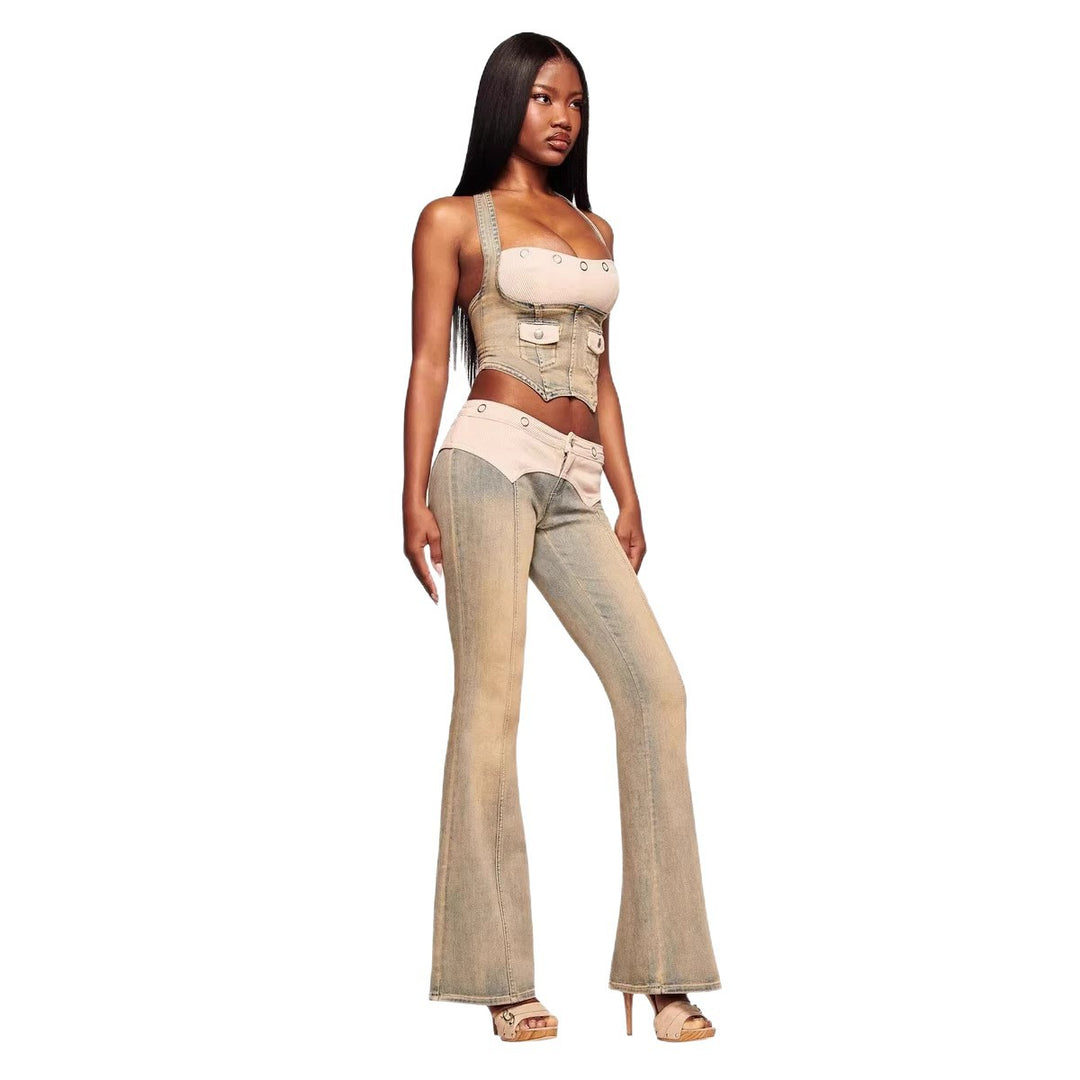 Damen Denim Bustier mit Cord-Ausschnitt Echo Archiv
