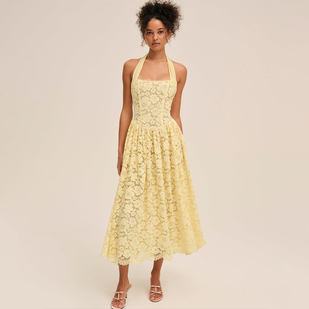 Damen Elegant Spitzenkleid mit geflochtenem Träger Echo Archiv
