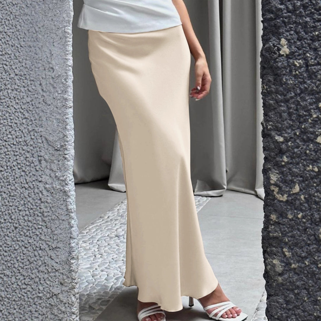Damen Elegante Maxirock mit fließendem Schnitt und hohem Taillenbund – Valéora