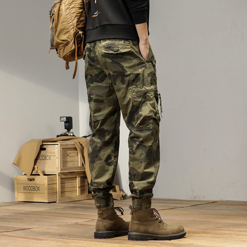 Herren Camouflage-Bundfalten-Cargojogger mit elastischem Tunnelzugbund, Multifunktionstaschen und Ripstop-Optik Echo Archiv