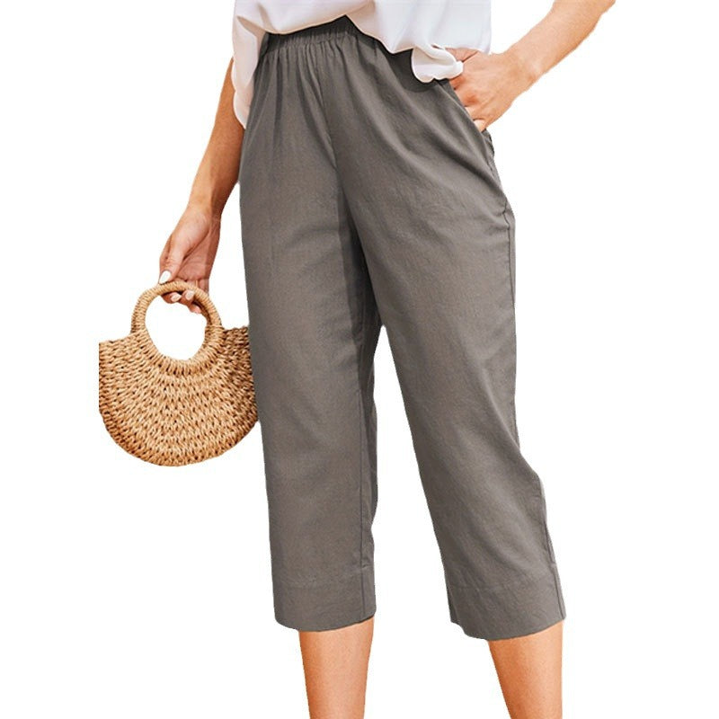 Damen Bequeme Leinen-Hose mit Elastischem Bund Echoarchiv
