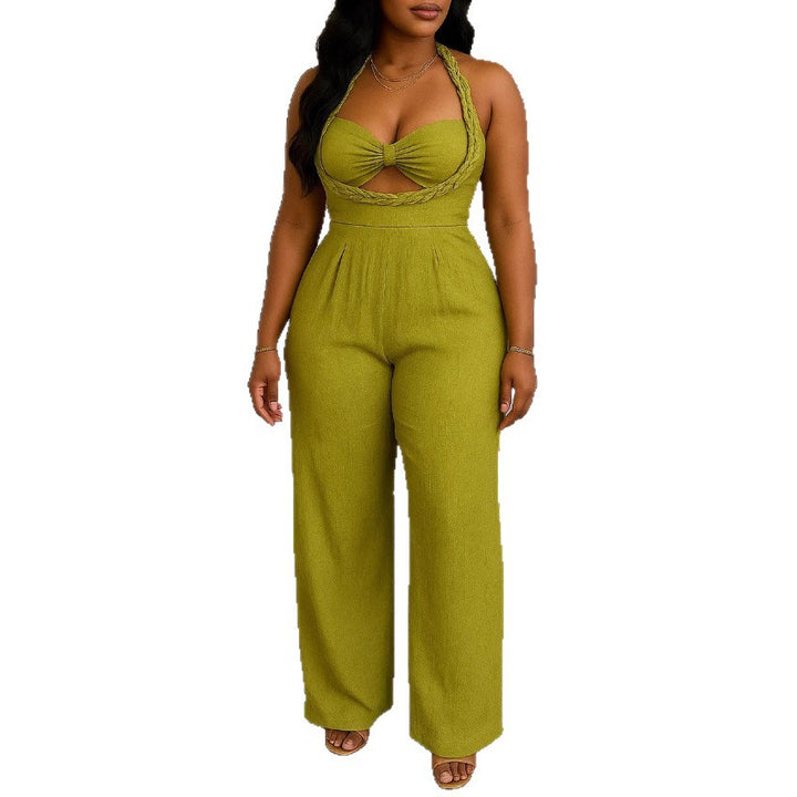 Damen nan taillierter Halter-Einteiler mit geflochtenen Trägern, geknotetem Bustier und weitem Hosenbein Echo Archiv