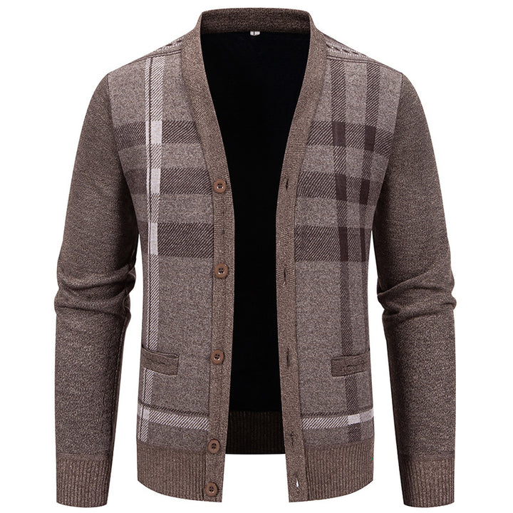 Herren Strickjacke mit modischem Karomuster und praktischen Knöpfen Echoarchiv