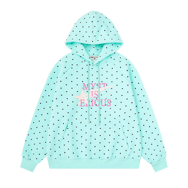 Damen Oversize-Kapuzenpullover mit Polka-Dot-Allover, Kängurutasche und Stern-Grafik Echoarchiv