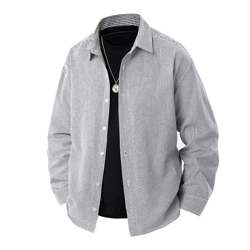 Herren nan gestreiftes Overshirt-Hemd mit lockerer Passform und Kentkragen Echo Archiv