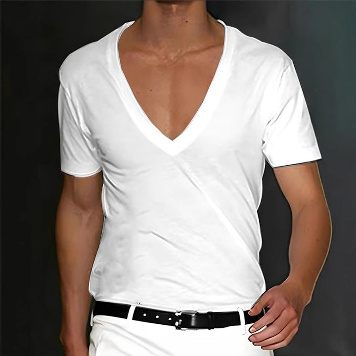 Herren V-Ausschnitt T-Shirt mit figurschmeichelndem Schnitt und hochwertigen Stoffen Echoarchiv