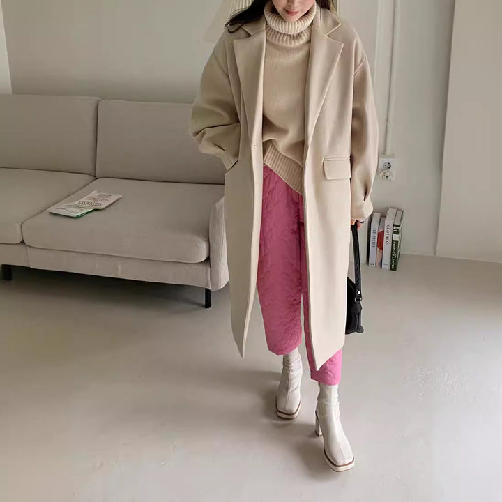 Damen Longline Wollmix-Mantel mit kastiger Oversize-Passform und cleanem Revers Echoarchiv