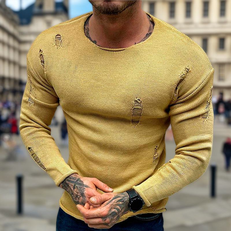Herren Stylischer Rundhals Pullover mit ausgefransten Details Echoarchiv
