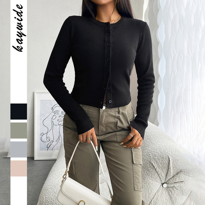 Damen nan taillierter Feinstrick-Cardigan mit Rundhals und Zierknopfleiste Echo Archiv