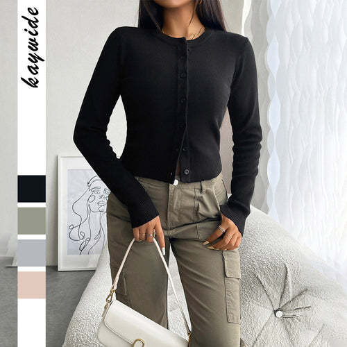 Damen nan taillierter Feinstrick-Cardigan mit Rundhals und Zierknopfleiste Echo Archiv