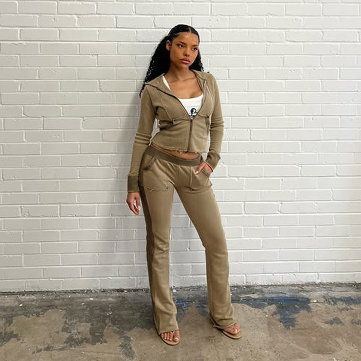 Damen nan Stretch-Flared-Hose mit hoher Taille, aufgesetzten Taschen und seitlichen Einsatzbahnen Echo Archiv