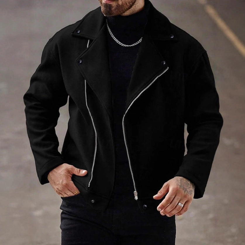 Herren Oversized Bikerjacke aus Wollmix mit asymmetrischem Reißverschluss und Druckknopf-Details – Taviero