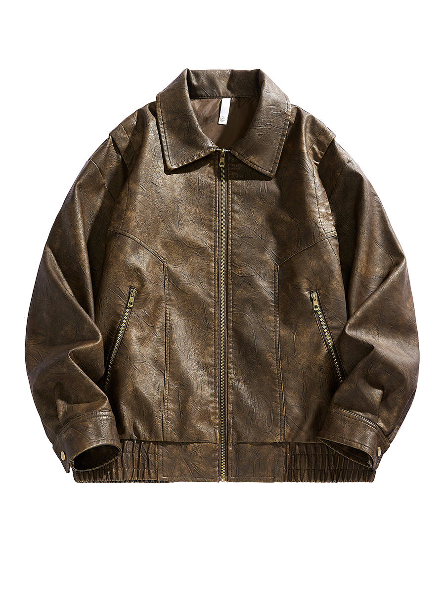 Herren kurz geschnittene Lederjacke mit elastischem Bund und Taschen Echoarchiv