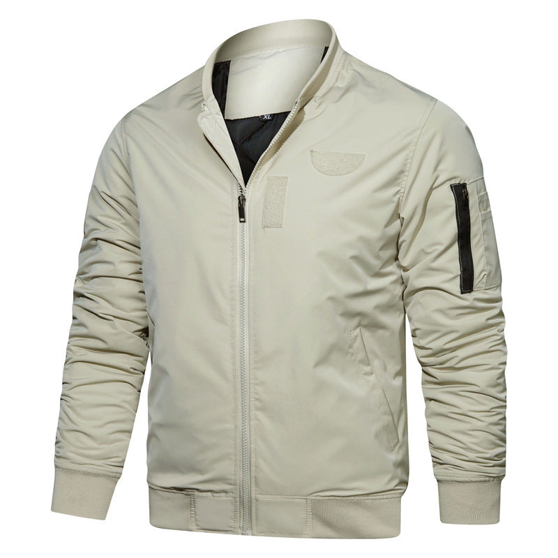 Herren Leichte Piloten-Bomberjacke im Utility-Stil mit Ärmeltasche und Rippbündchen – Brevano
