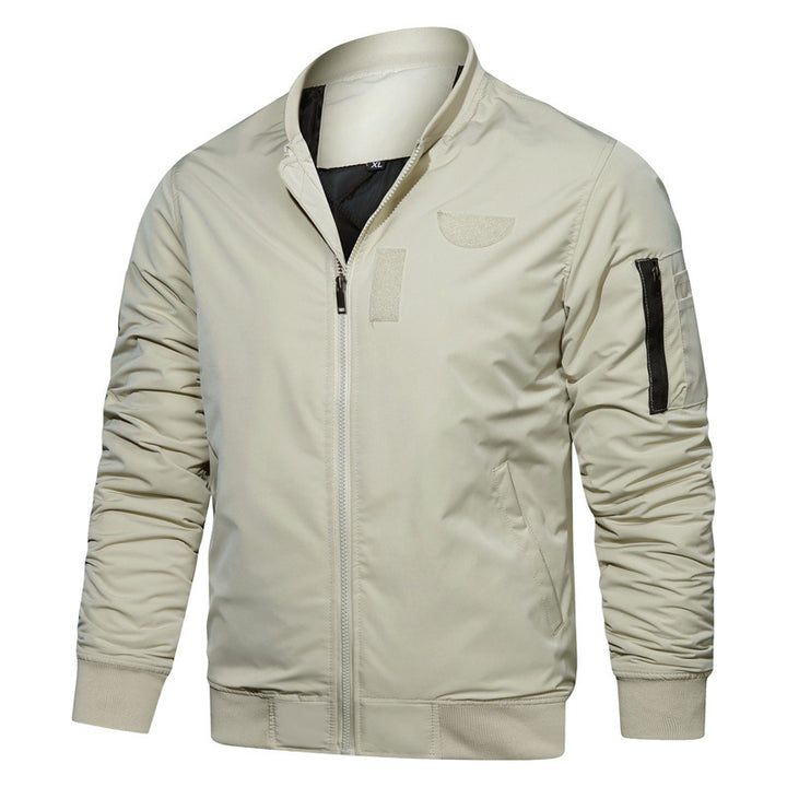 Herren Leichte Piloten-Bomberjacke im Utility-Stil mit Ärmeltasche und Rippbündchen – Brevano