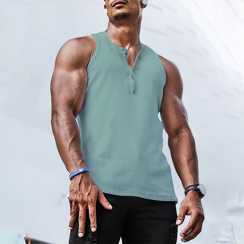 Herren Sportliches Tanktop mit Knopfverschluss und strukturierter Oberfläche Echoarchiv