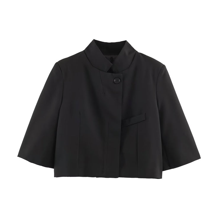Damen Elegante Cropped-Jacke mit Stehkragen, verdeckter Knopfleiste und 3/4-Ärmeln Echo Archiv