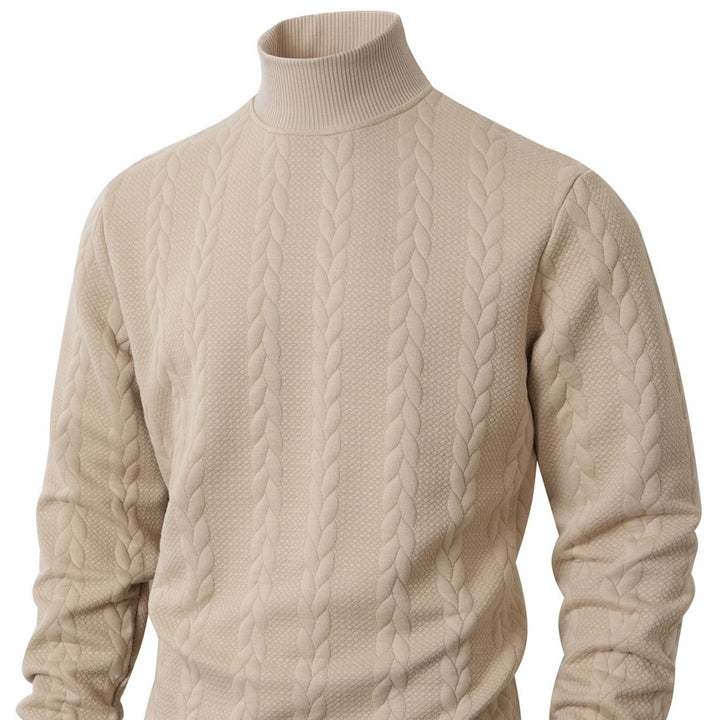 Herren grobgestrickter Zopfstrickpullover mit halbem Stehkragen und elastischen Rippbündchen – Norvane