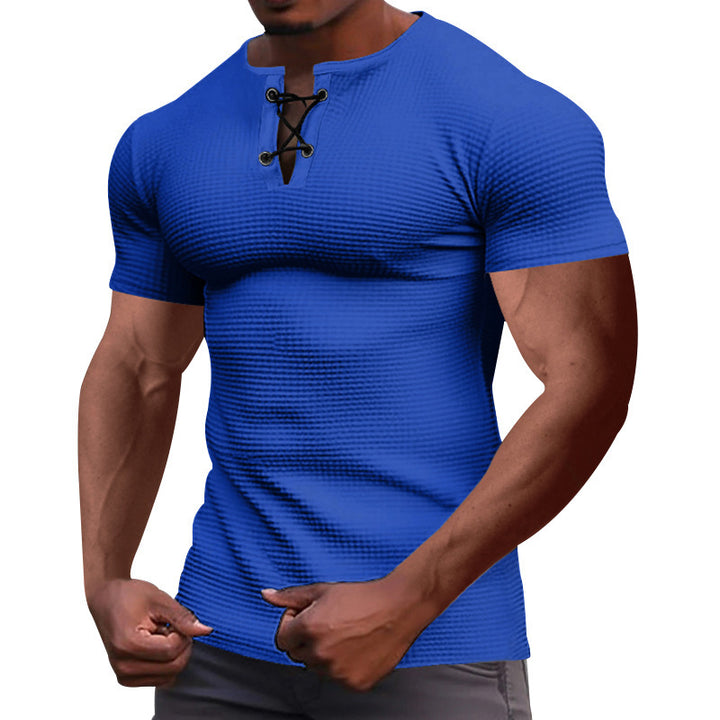 Herren nan Kurzarmshirt mit Schnürkragen, Metallösen und feinem Strukturjersey Echo Archiv