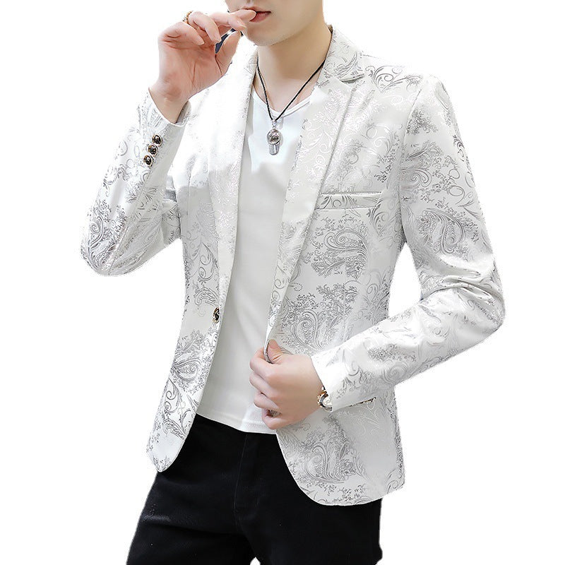 Herren Eleganter Smoking-Blazer mit floralem Jacquard-Muster Echoarchiv