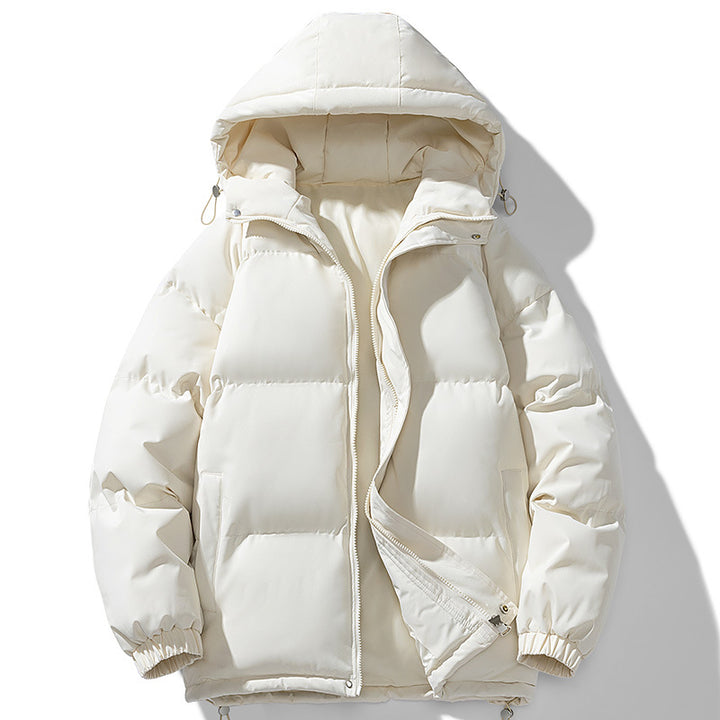 Herren minimalistischer oversized gepolsterter Mantel mit gestepptem Thermofutter und Kordelzugkapuze – Taviero