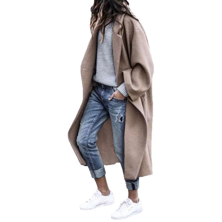 Damen Oversize Wollmantel mit fallender Schulter, offener Front und Eingrifftaschen Echoarchiv