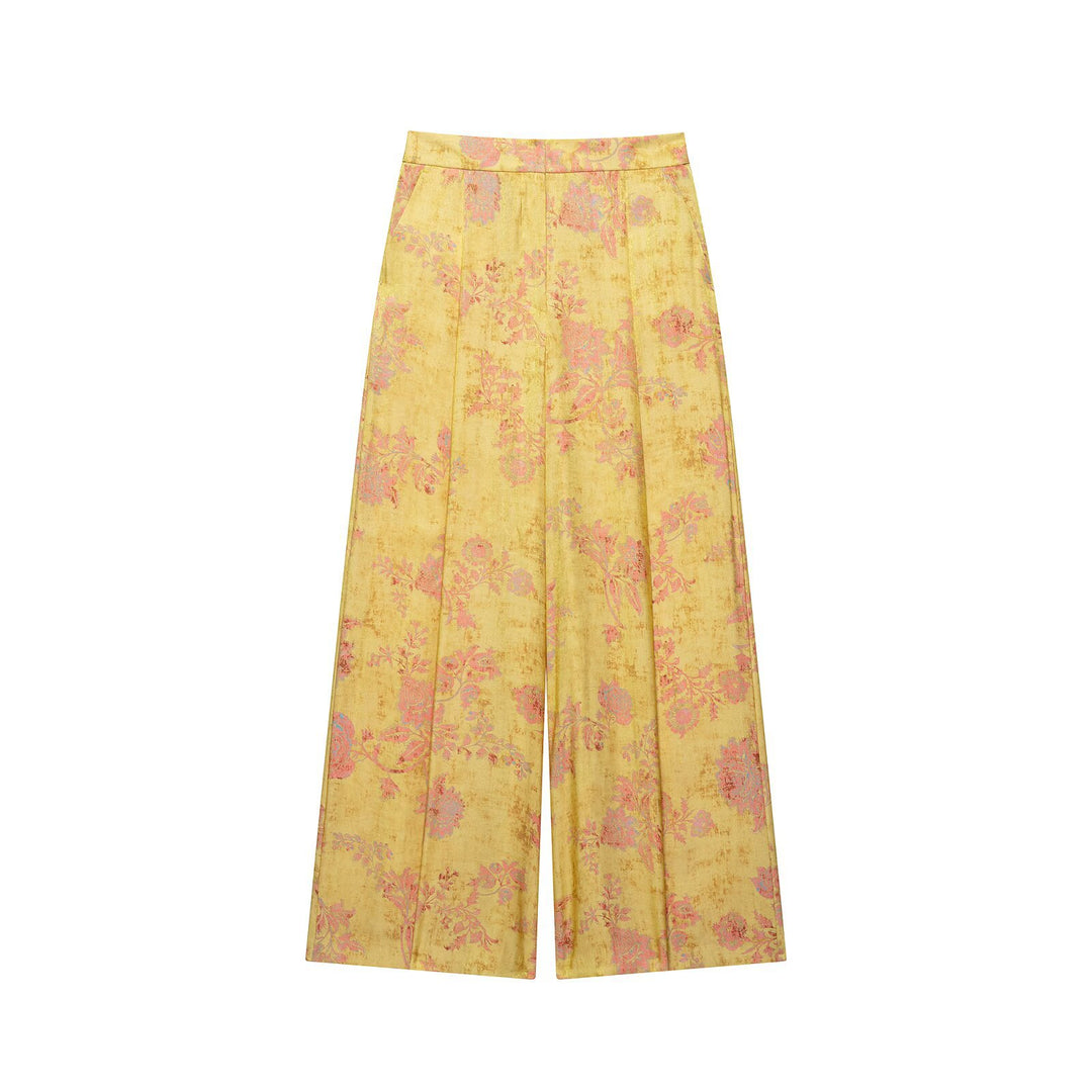 Damen Weite High‑Waist Jacquard-Hose mit floralem Brokatmuster Echo Archiv