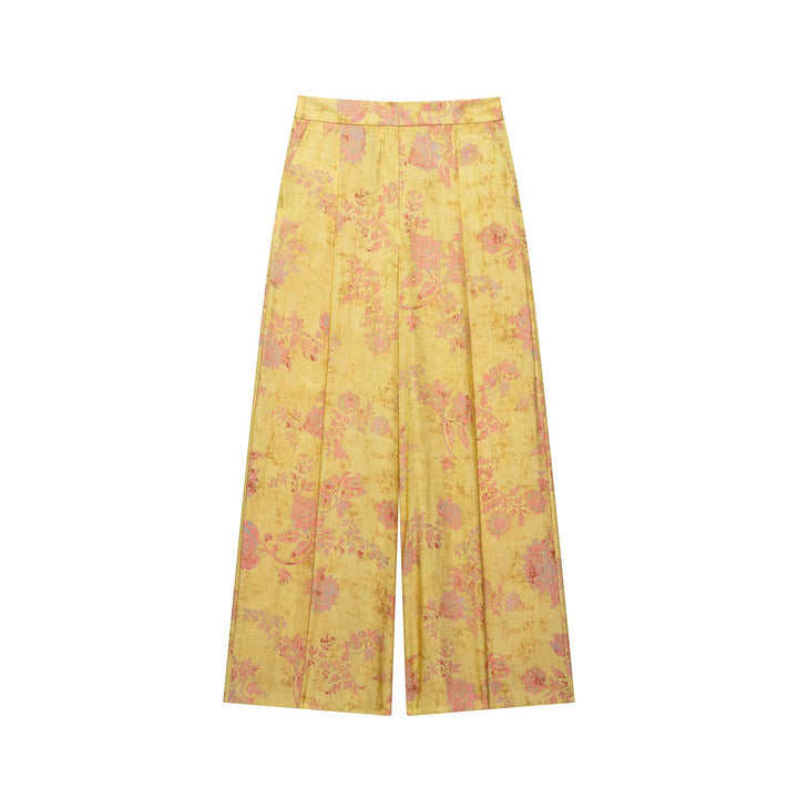Damen Weite High‑Waist Jacquard-Hose mit floralem Brokatmuster Echo Archiv