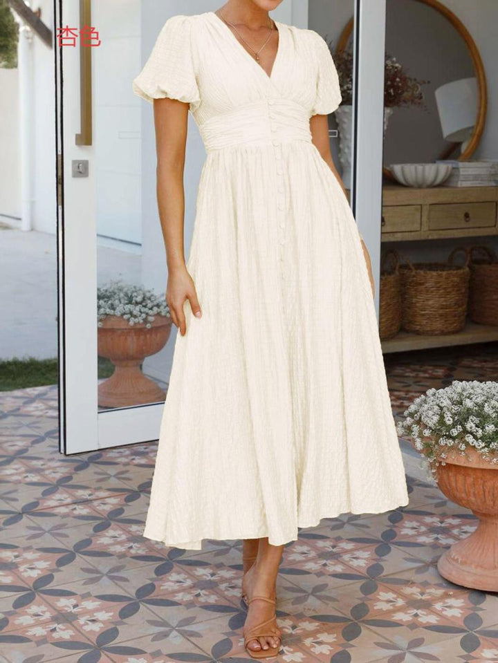 Damen Maxikleid mit V-Ausschnitt und luftigen Puffärmeln Echo Archiv