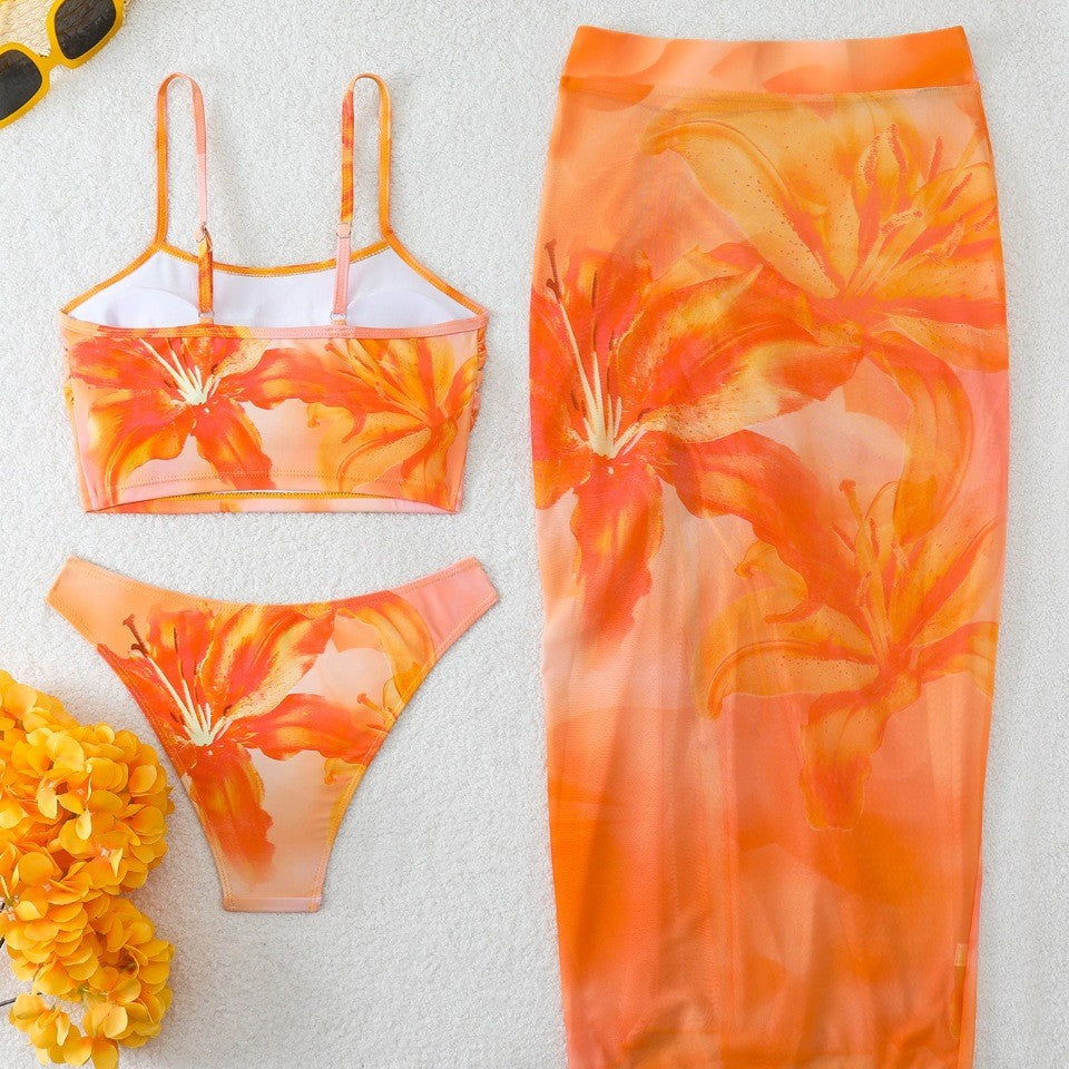 Damen Bikini-Set mit floralem Balconette-Oberteil und transparentem Wickelrock Echo Archiv