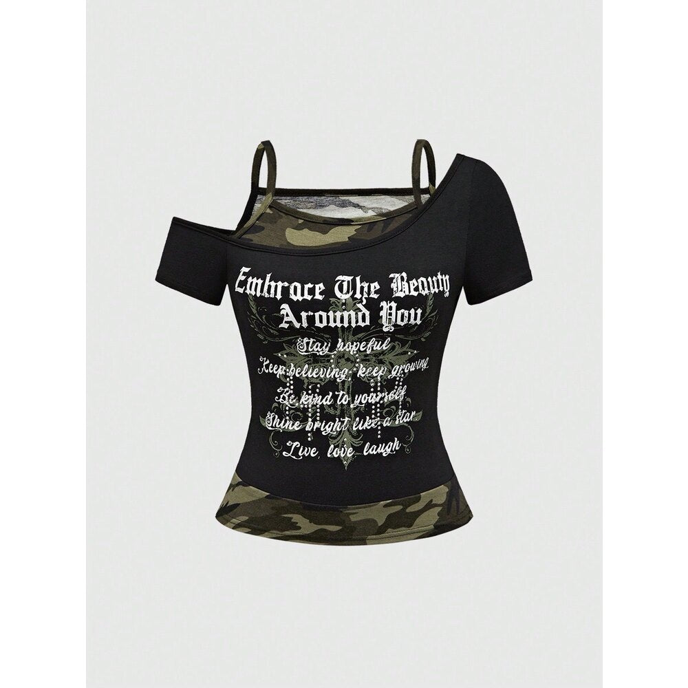 Damen Off-Shoulder Top mit Camouflage-Muster Echo Archiv