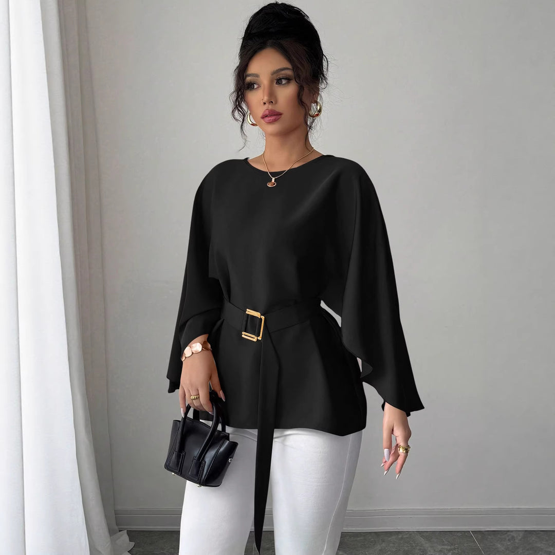 Damen Elegante Chiffon-Tunika mit Cape-Ärmeln und Taillengürtel Echo Archiv