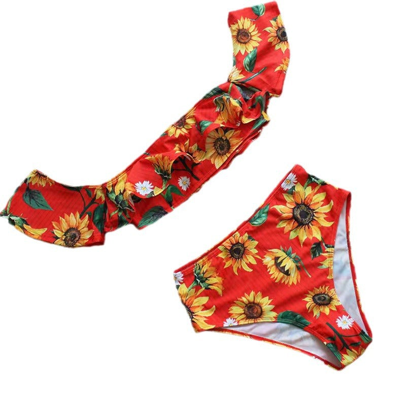 Damen Bikini-Set mit floralem Rüschendesign und hohem Taillenslip Echo Archiv