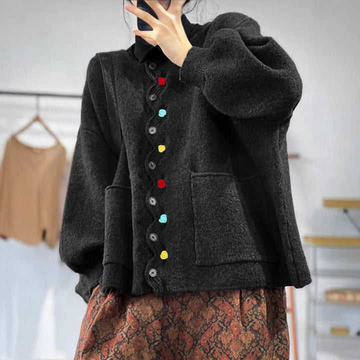 Damen Oversized Strickcardigan mit Zierknopfleiste und aufgesetzten Taschen – Veloura