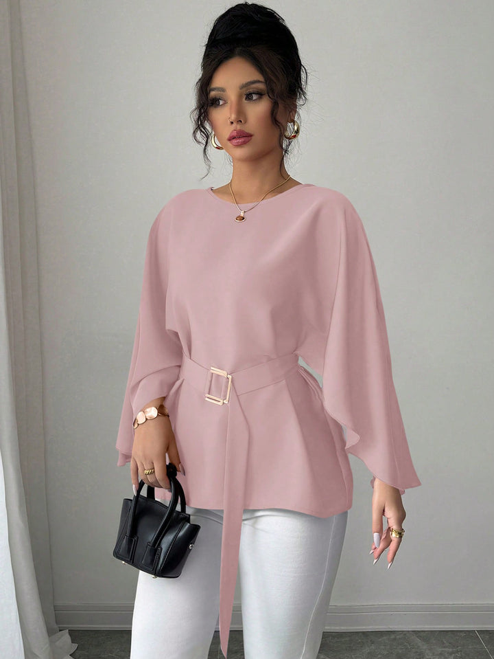 Damen Elegante Chiffon-Tunika mit Cape-Ärmeln und Taillengürtel Echo Archiv