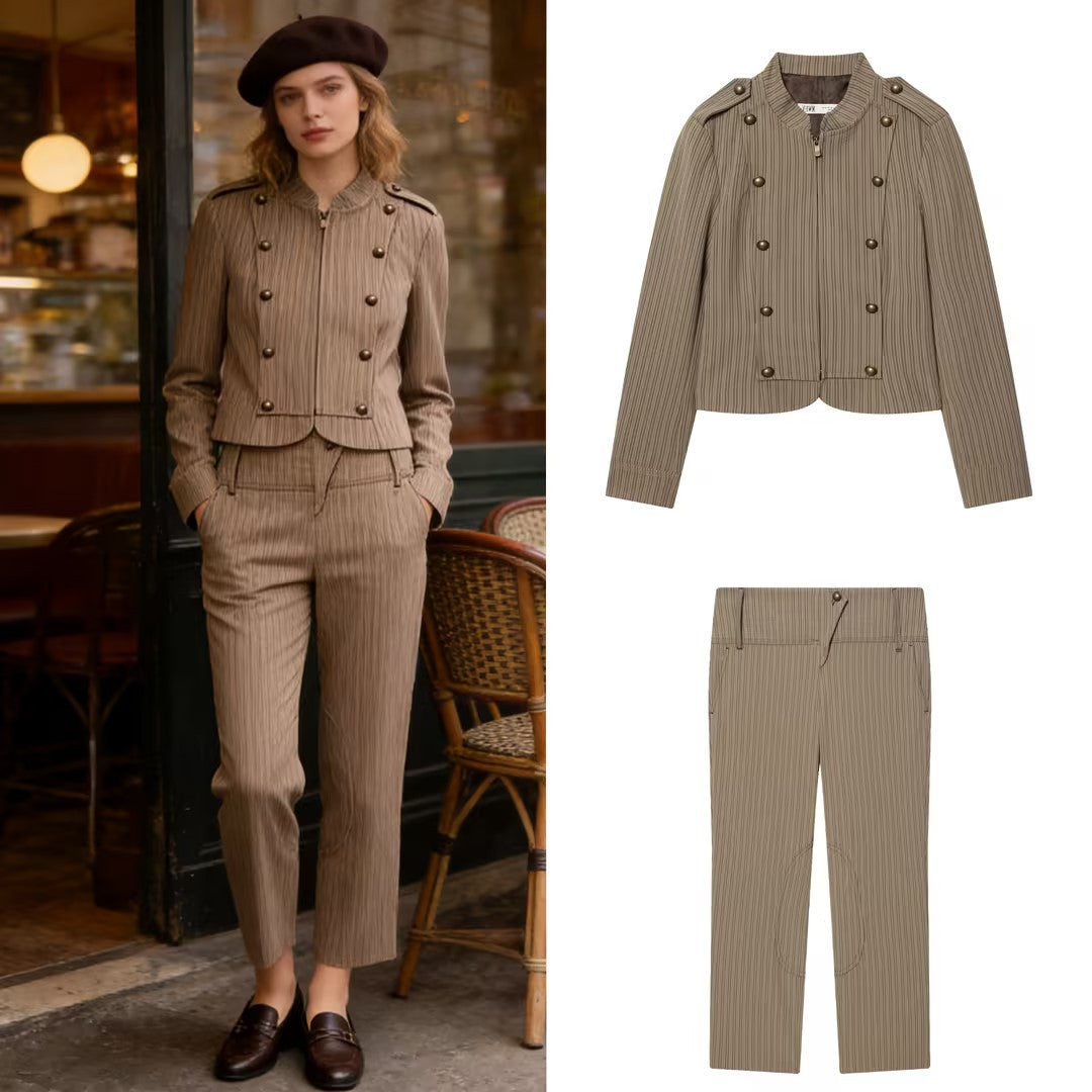 Damen Hochtaillierte Cropped-Stretchhose mit Nadelstreifen und Kniebesatz Echo Archiv