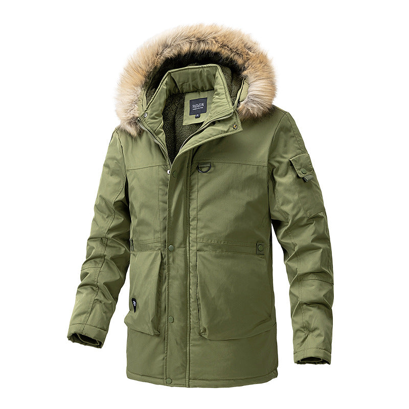 Herren Canvas-Parka mit Sherpa-Innenseite, verlängerter Schnitt und Utility-Ärmeltasche Echoarchiv