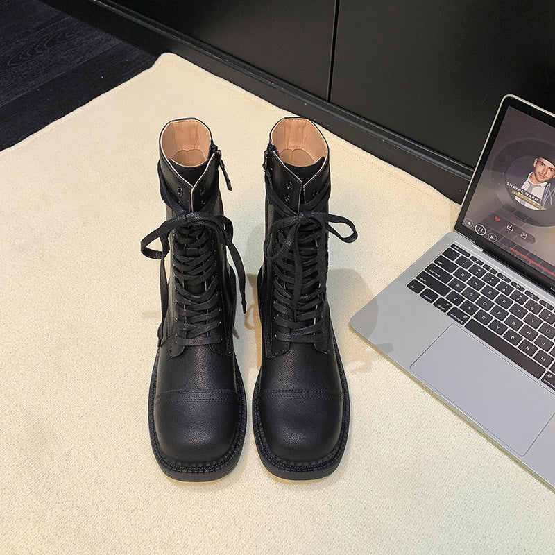 Damen kniehohe Schnürstiefel mit Zier- und Verstellschnallen Echo Archiv