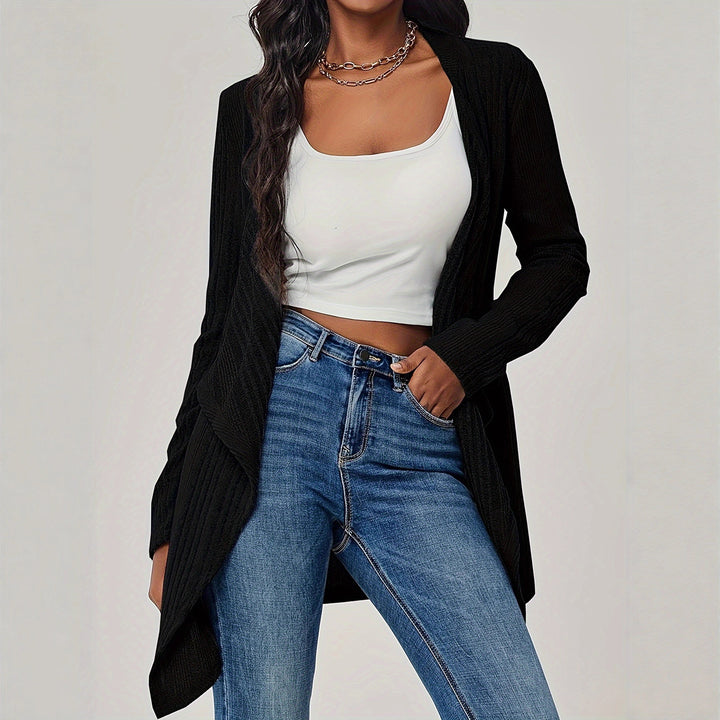 Damen Offener Rippstrick-Cardigan mit Wasserfallkragen Echoarchiv