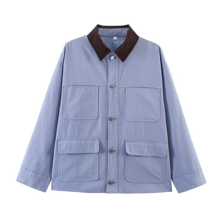 Damen Oversize Utility-Jacke mit Kontrastkragen und aufgesetzten Taschen Echo Archiv