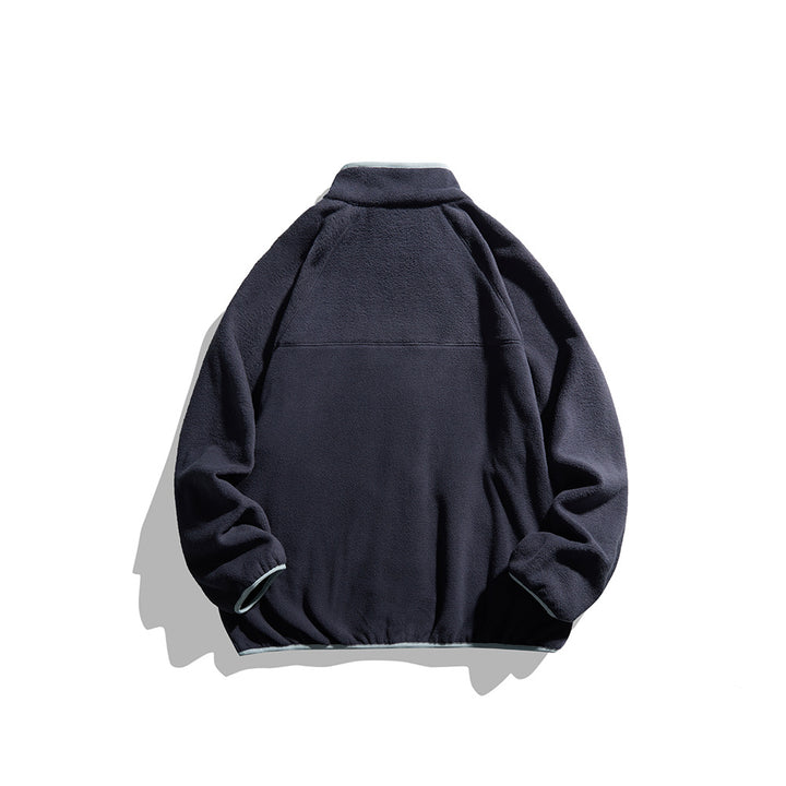 Unisex Oversize Fleecejacke mit Stehkragen, durchgehendem Reißverschluss und Kontrastpaspeln Echoarchiv