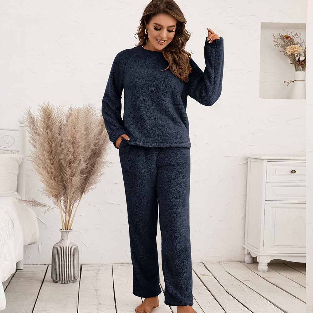 Damen Kuscheliges Fleece-Pyjama-Set mit langen Ärmeln und bequemen Hosen Echoarchiv