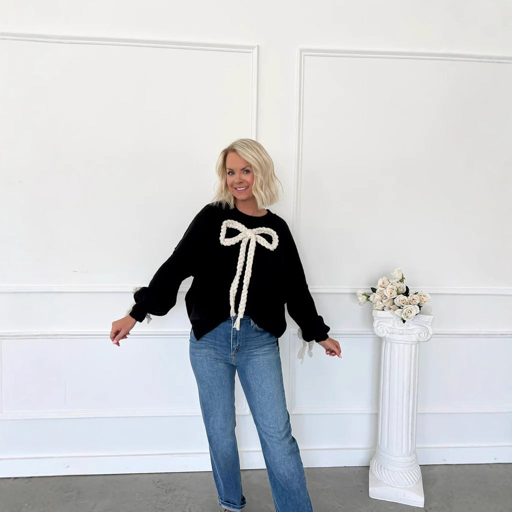 Damen Modischer Pullover mit dekorativem Knotendesign – Mavelle