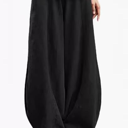 Damen weite Leinenhose mit elastischem Bund und praktischen Taschen Echoarchiv