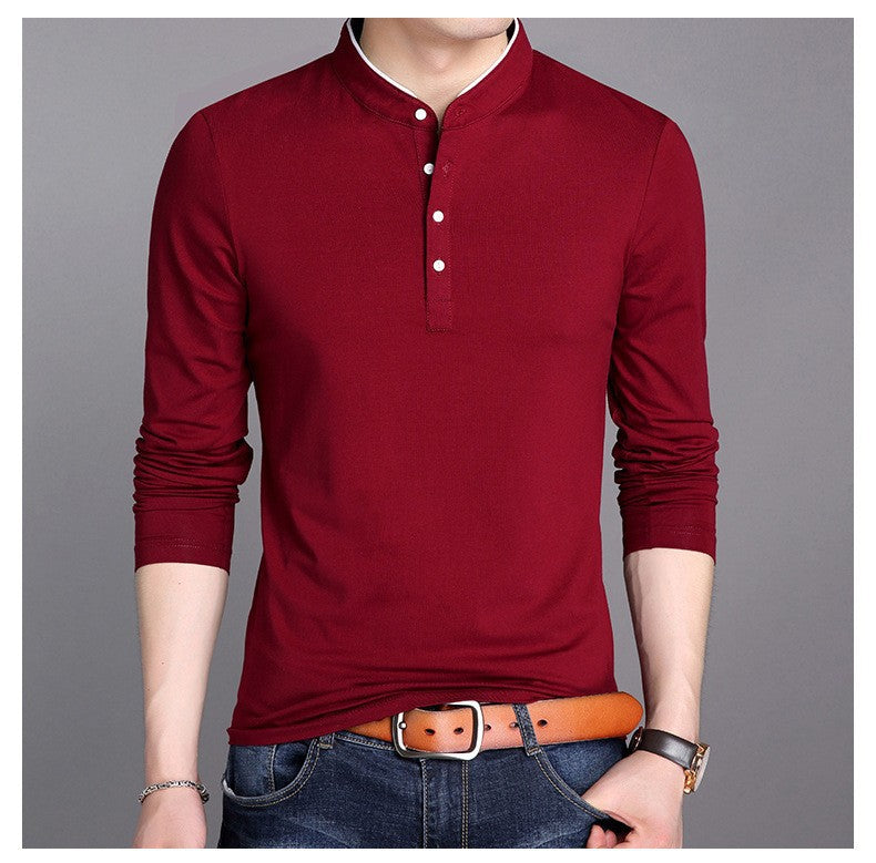 Herren langärmliges Polohemd mit modernem Stehkragen und eleganten Knopfdetails Echoarchiv