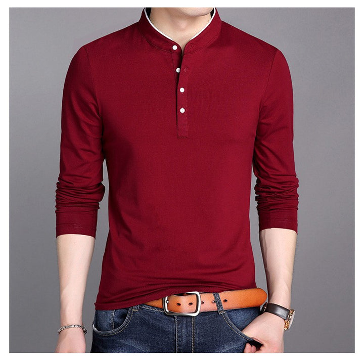 Herren langärmliges Polohemd mit modernem Stehkragen und eleganten Knopfdetails Echoarchiv
