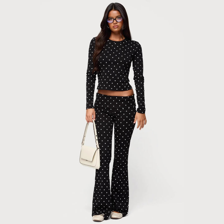 Damen Langärmliges Polka-Dots Oberteil und Leggings Set Echo Archiv