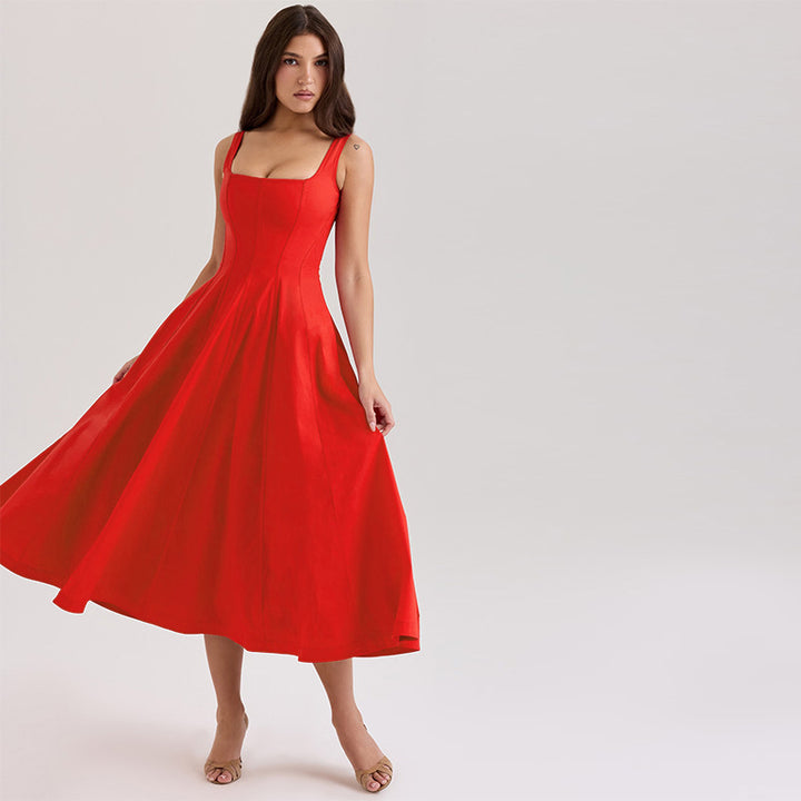 Damen A-Linien Kleid mit quadratischem Ausschnitt und schmalen Trägern Echo Archiv